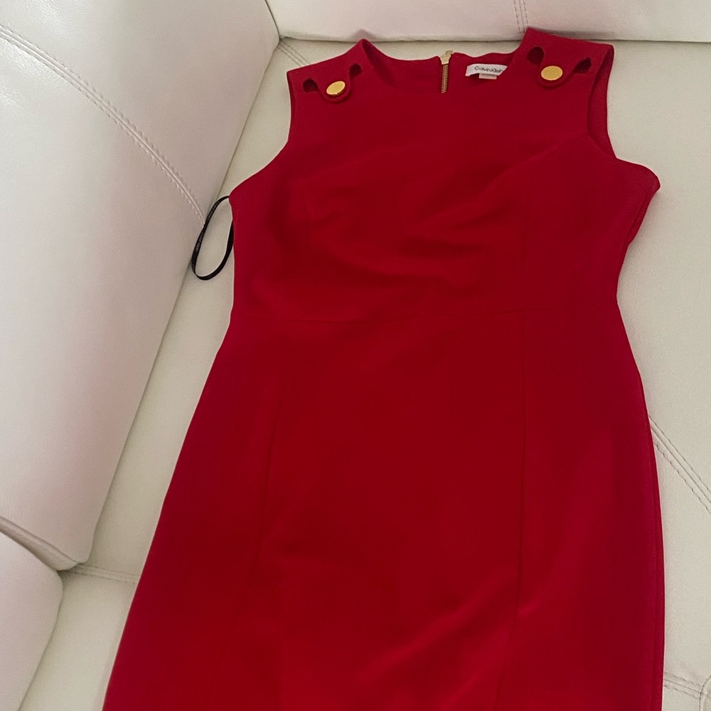 Calvin Klein Red Sheath Midi Dress